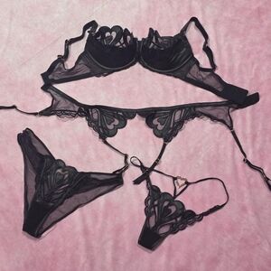 Honey Birdette Rare Hearts Black Faux Leather 4 piece set